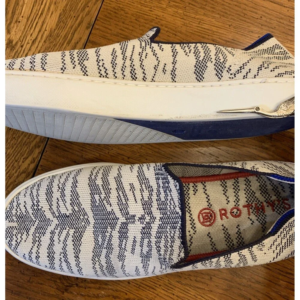 Rothy's Retired Rare Tiger Print Slip On Sneakers Shoes W10/EU 40.5/UK 7.5 Navy